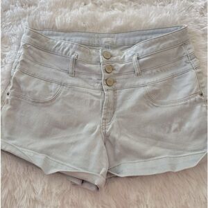 Super light blue faded stretchy denim shorts